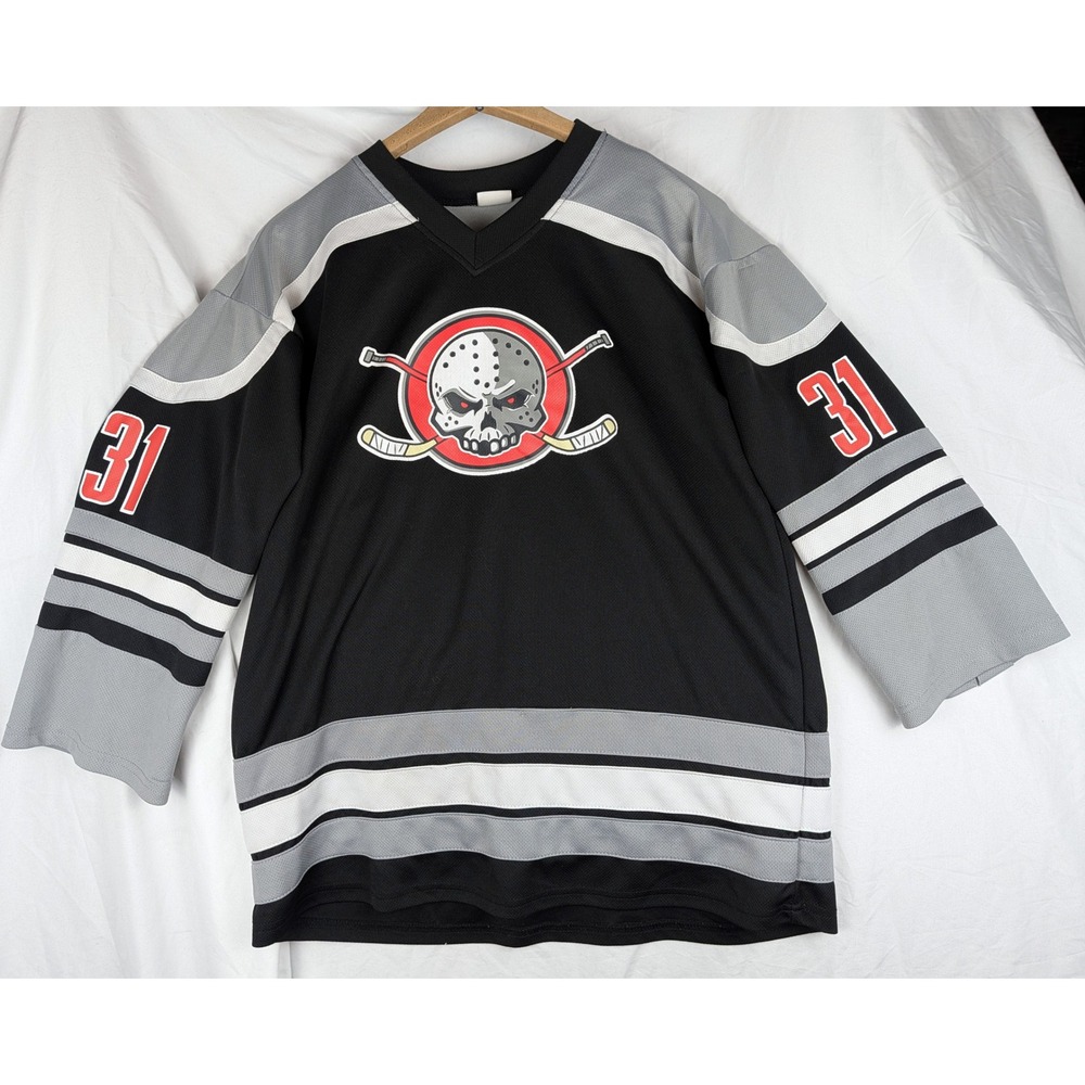 Spirit Halloween Slasher 31 Hockey Jersey Skull Mask Black Grey Mens XL